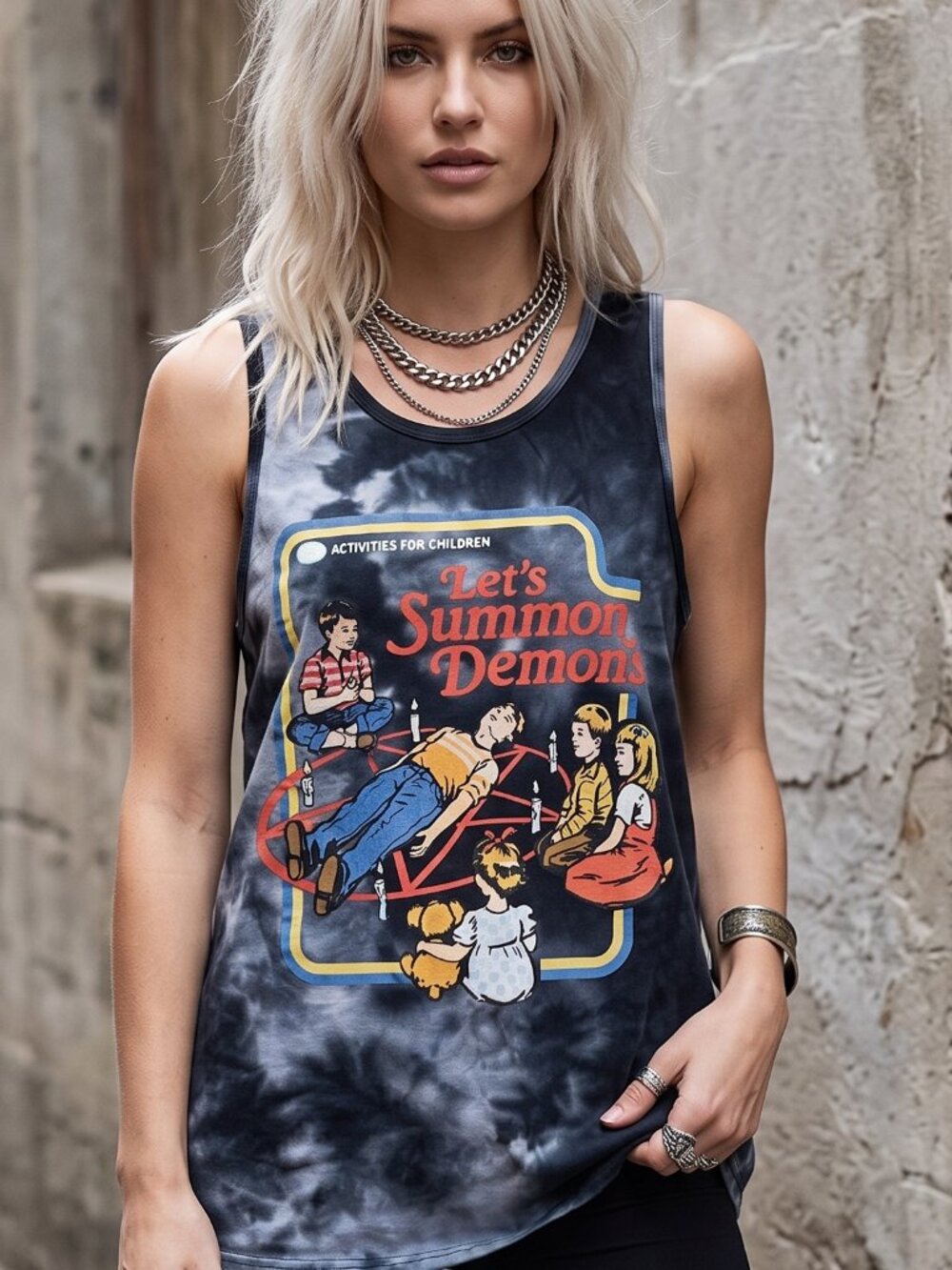 Lets Summon Demons Size Small Tie Dye Tank Black Tee Shirt T-Shirt Steven Rhodes